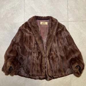 VINTAGE JELLEFF INC WASHINGTON DC ‘Brown’ MINK FUR SHAWL COAT SIZE OS - Picture 1 of 6