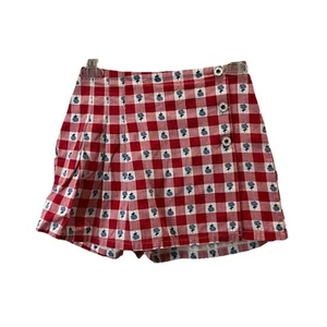 Vintage SWAT XOXO Red White Blue Checkered Floral Skort Skirt Shorts Girls Sz 14 - Picture 1 of 9
