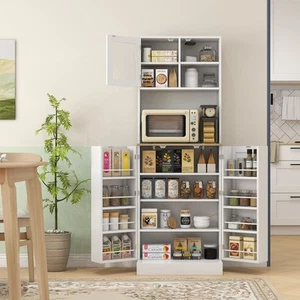 HOMCOM 66.5" Tall Kitchen Pantry Storage Cabinet with Microwave Stand White - Picture 1 of 11