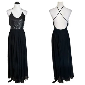 Chan Luu langes schwarzes Pailletten Chiffon Kleid Gr. XS hinten offen Whimsigoth formell - Bild 1 von 12