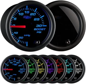 Tinted 7 Color 30 PSI Turbo Boost & Vacuum Gauge Kit w/ Hose, T-Fitting & Wiring - Bild 1 von 6