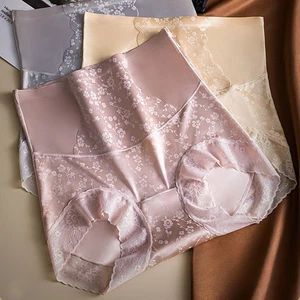 Lady High Waist Seamless Panty Satin Kniker Thin Lace Trim Unserpants Briefs New - Picture 1 of 25