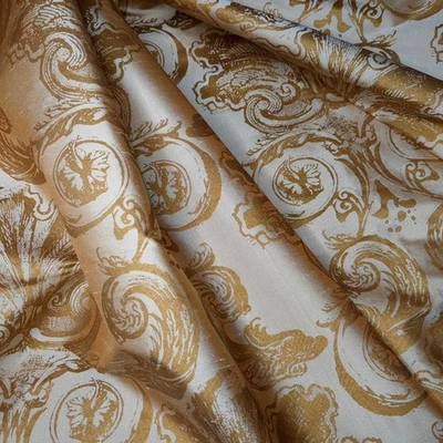 Shantung Silk Taffeta Silk Dupioni Fabric Caramel Gold Classical Damask By Yard - Image 1 of 4