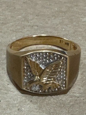 Hermoso anillo de águila de oro de 10K vintage para hombre con acento de diamantes naturales - 9,5 Foto 1 de 4