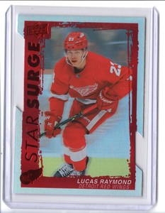 2023-24 Upper Deck Series 1 Lucas Raymond Red Star Surge Rare Die Cut Red Wings