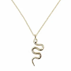 14K Gold 0.03 Ct. Genuine Diamond Snake Design Pendant Necklace Fine Jewelry - Picture 1 of 3