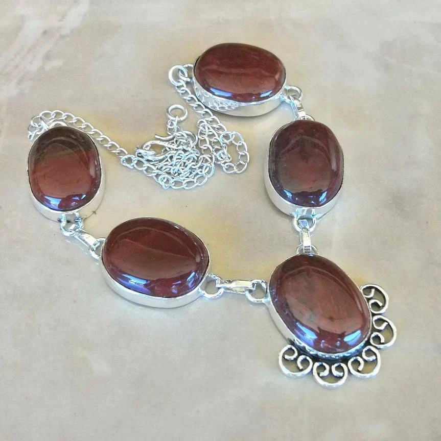 Handmade Naturale Ematite Eliotropio 925 Argento Sterling 15 " Collana #N01876 - Immagine 1 di 1