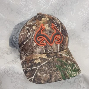 REALTREE Camouflage Gray Mesh Ball Cap Hat Orange Brown Logo Hook Loop Closure - Picture 1 of 6