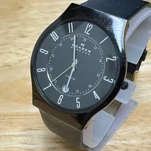 Skagen Quartz Watch 233XLTMB Men Black Ultra Thin Analog Date Leather New Batter - Picture 1 of 6