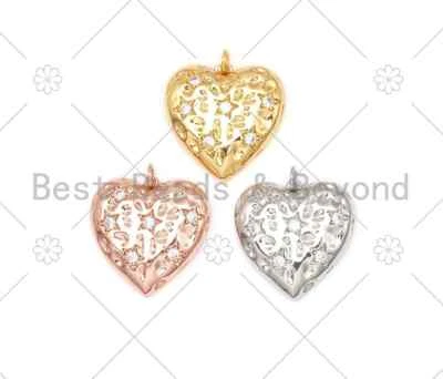 Colgante/dije en forma de corazón micro pavé de circonita cúbica, dije de corazón de oro/plata/oro rosa, Foto 1 de 4