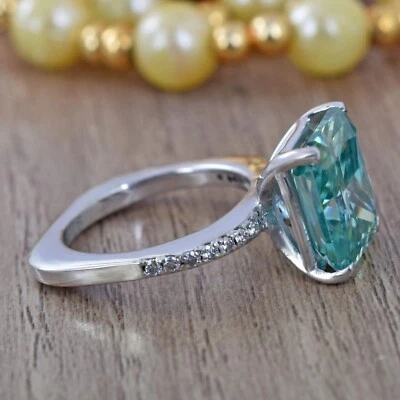 Anillo solitario de diamantes tratados azules corte cojín de 10,70 quilates anillo de plata 925 RARO Foto 1 de 4