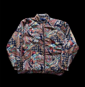 Vintage Y2K AOP silk floral paisley puffer jacket Rare unisex M/L - Picture 1 of 9