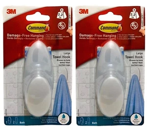 Command Large Hook Towel Hanging Bathroom Damage Free Waterproof - 2Pack - Picture 1 of 4