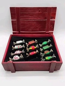 Set of 11 Mikasa Glass Candy Christmas Ornaments  Hand Painted in Wooden Crate - Picture 1 of 7