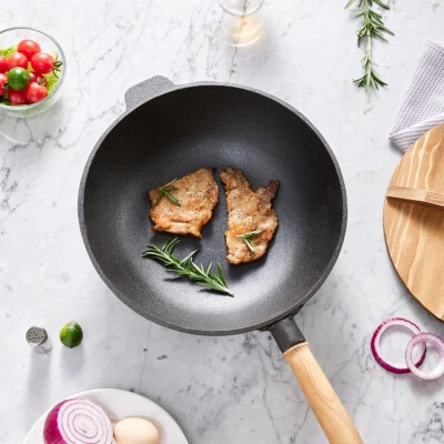 Non Stick Chinese Wok with Lid Cast Iron Frying Pan for Induction, Gas, All Hobs - Image 1 of 4