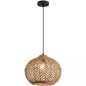 1-Pack 13.79” Rattan Pendant Light Fixture,1-Light Bohemian Handmade Woven - Picture 1 of 7