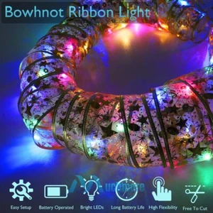 15.4ft 50LED Ribbon Fairy String Lights Gift Wraps Christmas Tree Party Decor US - Picture 1 of 17