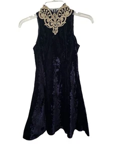Jessica McClintock Girl's Size 8 DRESS Deep Purple Gold VELVET Sleeveless USA - Picture 1 of 8