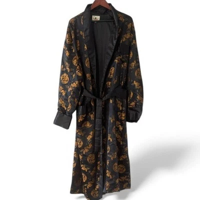 Shanghai China Vintage Embroidered Asian Robe Silk & Satin Dragon Gold Black XXL - Image 1 of 4