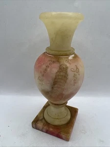 Vintage Italian Alabaster Onyx Marble Vase Natural Stone Etched Pisa Tower 6.5” - Picture 1 of 11