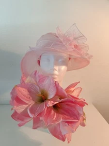 extravaganter Organza Hut 💚 Sonnenhut 💚 elegante Kopfbedeckung rosa - Bild 1 von 10