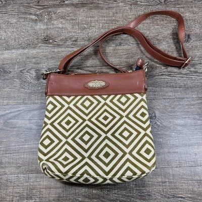 Bolso Bandolera Spartina 449 Mujer Marrón Verde Lona Geométrico Cartera de Hombro Foto 1 de 4
