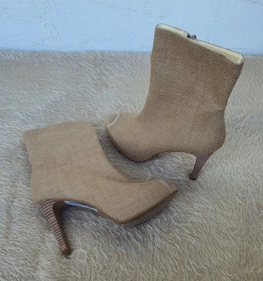 Stiefeletten High Heels Ankle Boots Peep Toes beige Gr. 35 36 39 41 Kord Sandale - Bild 1 von 4