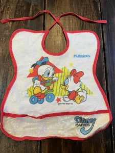 Vintage 80s Disney Babies Terrycloth Baby Bib Playskool Donald Daisy Duck - Picture 1 of 6