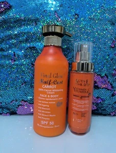 Final Glow Half-C CARROT Whitening lotion 500ml Spf50 +Active Caviar Vit-C Serum - Picture 1 of 10