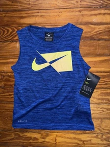 NWT Boys Youth Nike Dry Dri Fit Sleeveless Shirt Tank Blue Neon Size 4 XS - Picture 1 of 8