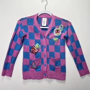Disney Princess Cardigan Sweater Girls size 5/6 Blue Pink Checkered Print - Picture 1 of 9