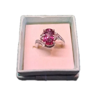 Size 6 Rhodium/Sterling Ring Crimson Mystic Topaz Celestial Allure 4.2TCW (1075) - Image 1 of 4