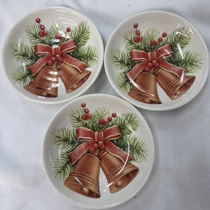 3 rare Vtg Italy CERAMICA CUORE Holiday Red Christmas Bells 9" Serving Bowls - Picture 1 of 6