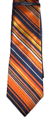 Gravata masculina 100% seda listrada laranja 56" x 3 1/4" árvore redonda Yorke nova com etiquetas - Imagem 1 de 4