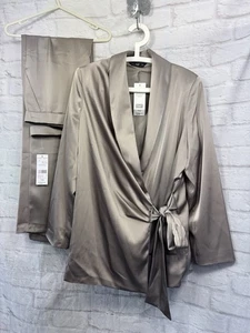 F&F Satin Trouser Suit Silver Bronze Size 18 Pockets Wedding Occasion Shiny BNWT - Picture 1 of 16