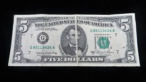 1981 A 5 Dollar Bill Dual Sided Gutter Fold Error Lot#1287 - Picture 1 of 5