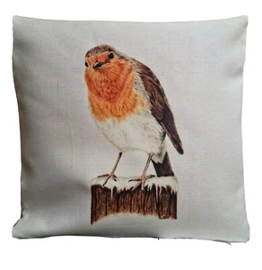 Robin Cushion Cover by Stephanie McIlwaine Animal Artist. 40cm X 40cn - Picture 1 of 4