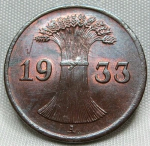 DEUTSCHLAND 3. Reich 1 Reichspfennig 1933 A UNC postfrisch rot Nazikrieg #C21 - Bild 1 von 2