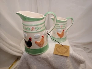 2 - Vintage Sigma Green Ware Andrea West Chicken Hen Rooster pitchers Excellent - Picture 1 of 10