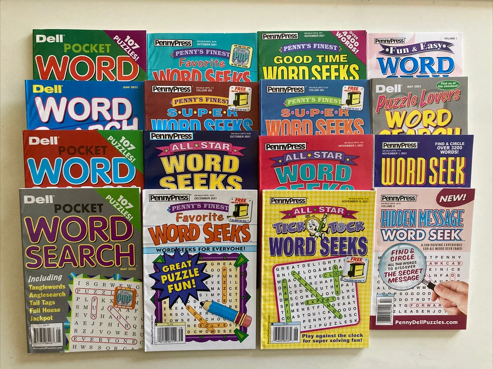 Lot of 6 Dell Penny Press Word Search Puzzle Books UNSORTED MIXED Seek Hunt