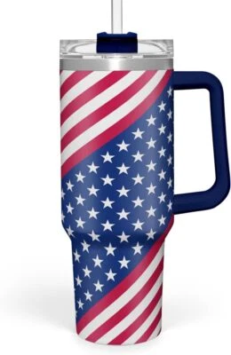 SANDJEST American Flag Tumbler With Handle America Engraved 40oz Stainless Steel Insulate