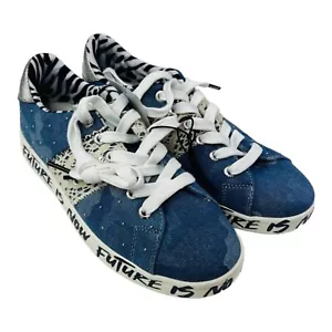 NEW Desigual X Disney Future Now Blue Denim Lace Sequin Sneaker Shoe Women Sz 6 - Picture 1 of 9