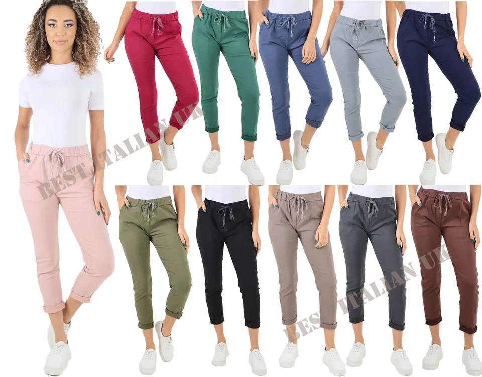Pantalones mágicos italianos Lagenlook para dama informales elásticos estilo jogger para mujer Foto 1 de 1