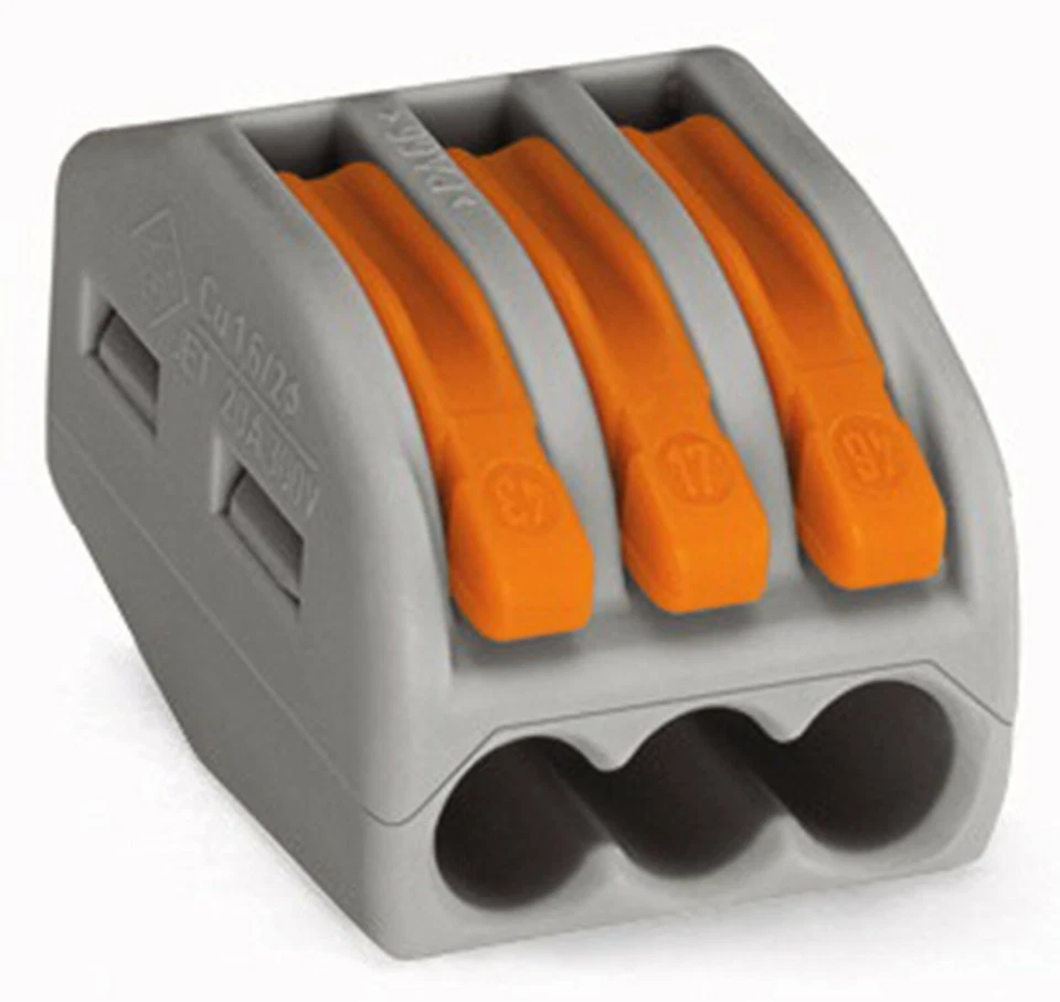 Wago 222-413 LEVER-NUTS 3 Conductor Compact Connectors 100 PK - Image 1 of 1