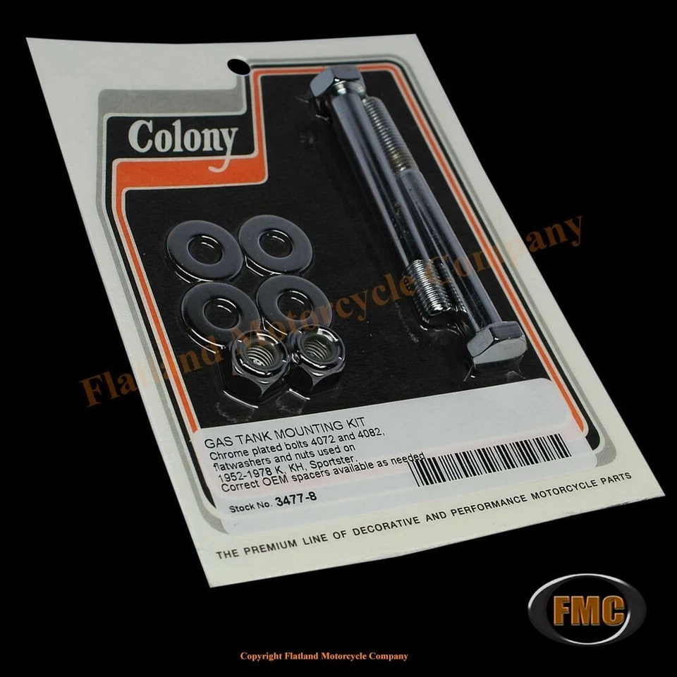 Colony 3477-8, Gas Tank Mount Kit, 1952-1978 K, KH & Sportster, Chrome Foto 1 de 1
