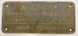 American Saw Mill Machinery Co. Hackettstown N.J. Modle Economy Plaque Sign - Picture 1 of 7