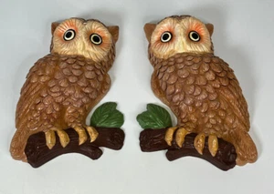 2 Chalkware Owl Wall Hanging Vtg 1980s Mid-Century Ceramic Zavori Mold MCM - Picture 1 of 5