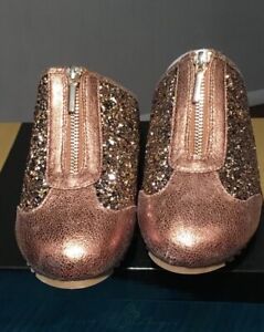 Joan Boyce Shoes. Gold. 7W Sparkle Zip Up In Box Beautiful.