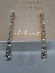 Nwt Lauren Conrad Ladies Stud Pierced Earrings~ White Rhinestones with Goldtone  - Picture 1 of 3