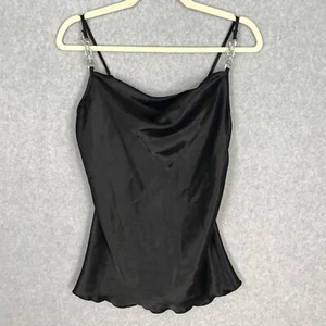 Nicole Miller Top Womens XS Black Tank Blouse Satin Chain Cowl Drape Goth Cami - Picture 1 of 11